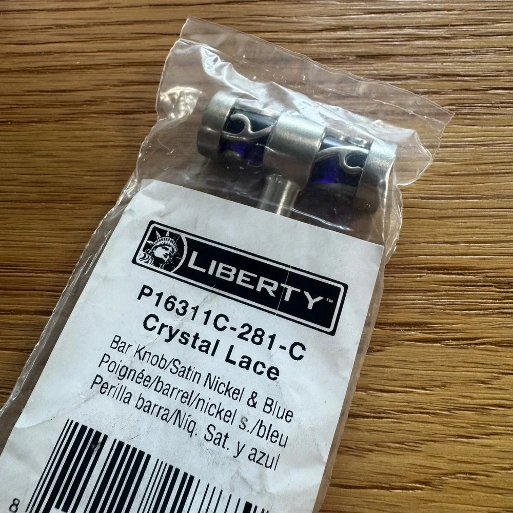 Liberty Hardware Crystal Lace Bar Knob Satin Nickel Blue Set of 7 3/8 in